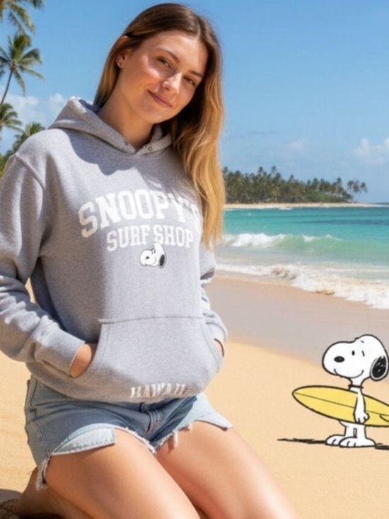 Peanuts Tops - Peanuts Snoopy’s Surf Shop Hawaii Gray Sweatshirt - Size Medium